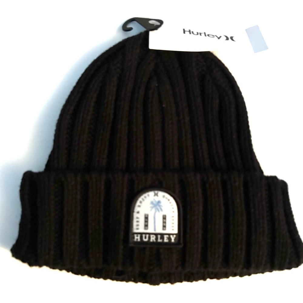 Hurley Palm Patchwork Black Beanie Hat NWT